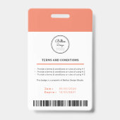 Aangepaste moderne oranje personeelskaart met barc badge (Achterkant)