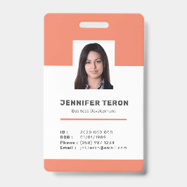Aangepaste moderne oranje personeelskaart met barc badge