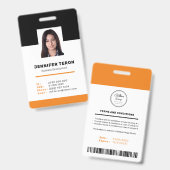 Aangepaste moderne oranje personeelskaart met barc badge (Voor- en achterkant)