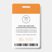 Aangepaste moderne oranje personeelskaart met barc badge (Achterkant)