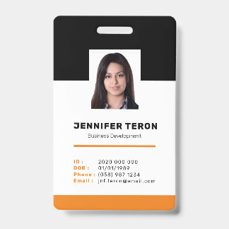 Aangepaste moderne oranje personeelskaart met barc badge