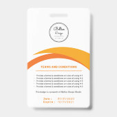 Aangepaste moderne Oranje werknemersidentiteitskaa Badge (Achterkant)