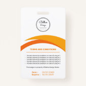 Aangepaste moderne Oranje werknemersidentiteitskaa Badge (Achterkant)