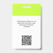 Aangepaste moderne personeelskaart Acid Green QR Badge (Achterkant)