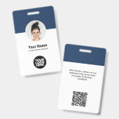 Aangepaste moderne personeelskaart Navy Blue QR-ba Badge (Voor- en achterkant)