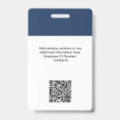 Aangepaste moderne personeelskaart Navy Blue QR-ba Badge (Achterkant)