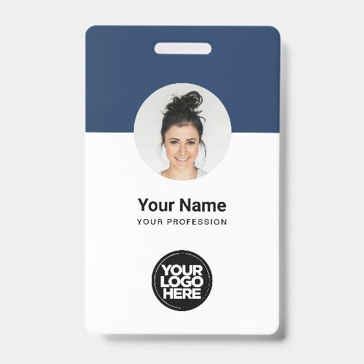 Aangepaste moderne personeelskaart Navy Blue QR-ba Badge (Voorzijde)