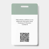 Aangepaste moderne personeelskaart Sage Green QR-b Badge (Achterkant)
