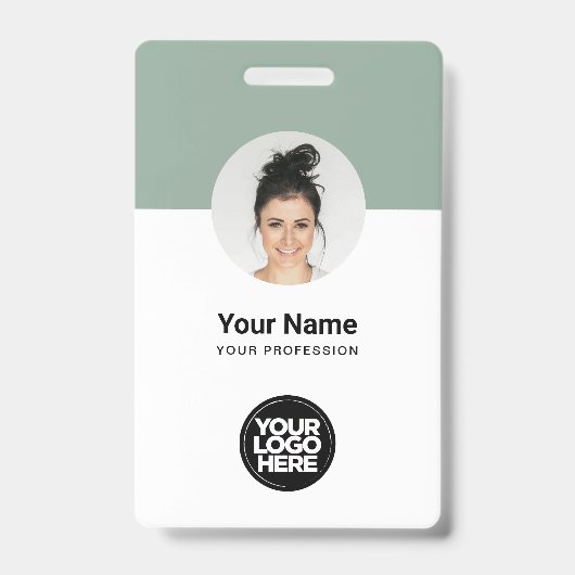 Aangepaste moderne personeelskaart Sage Green QR-b Badge (Voorzijde)