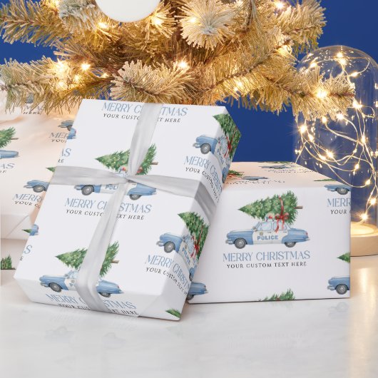 Aangepaste moderne politieagent Kerstboom auto Cadeaupapier (Feestdagen)