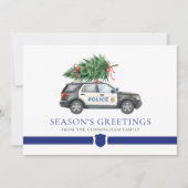 Aangepaste moderne politieagent Kerstboom Auto Feestdagenkaart (Voorkant)