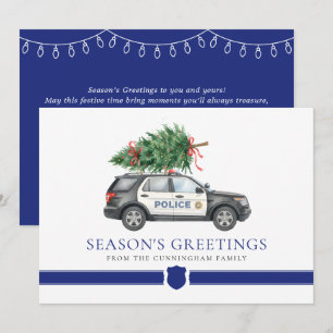 Aangepaste moderne politieagent Kerstboom Auto Feestdagenkaart