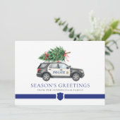 Aangepaste moderne politieagent Kerstboom Auto Feestdagenkaart (Staand voorkant)