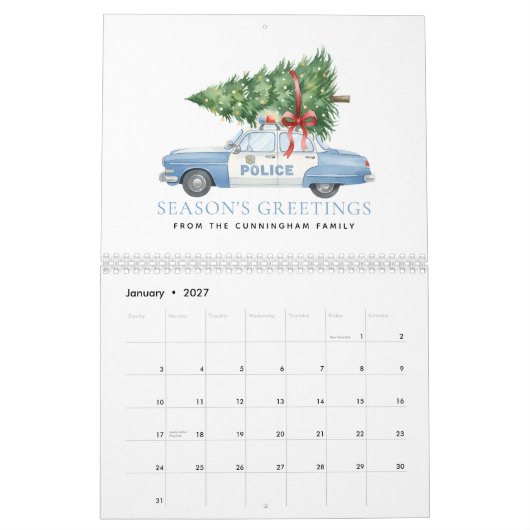 Aangepaste moderne politieagent Kerstboom Auto Kalender (Jan 2027)