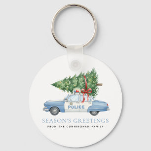 Aangepaste moderne politieagent Kerstboom Auto Sleutelhanger