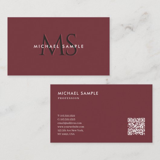 Aangepaste moderne QR-code Monogram Elegante Wijnk Visitekaartje (Voorkant / Achterkant)