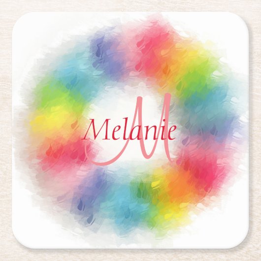 Aangepaste moderne regenboog Abstracte kunst gepro Kartonnen Onderzetters (Voorkant)