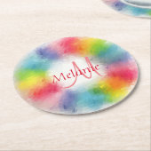 Aangepaste moderne regenboog Abstracte monogram Sj Ronde Kartonnen Onderzetter (Gebogen)