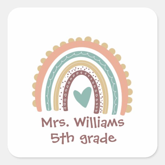 Aangepaste moderne regenboogleraar vierkante sticker (Voorkant)
