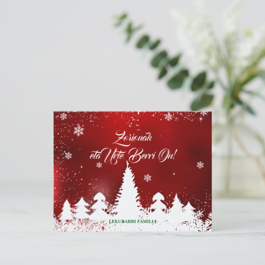 Aangepaste, moderne rode Baskische Navidad Kerstmi Feestdagenkaart (Staand voorkant)