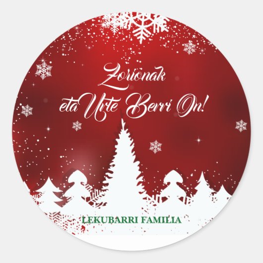 Aangepaste, moderne rode Baskische Navidad Kerstmi Ronde Sticker (Voorkant)