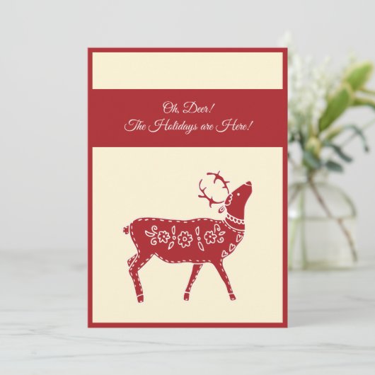 Aangepaste moderne rode rendier Kerstmis Feestdagenkaart (Staand voorkant)