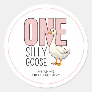Aangepaste moderne roze één domme gans eerste verj ronde sticker