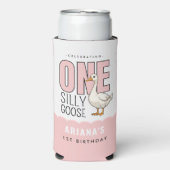 Aangepaste Moderne Roze Eén Dwaas Gans Eerste Verj Seltzer Blikjeskoeler (Seltzer Voorkant)