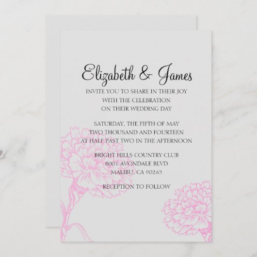 Aangepaste moderne roze en zwarte bruiloft-uitnodi kaart (Voorkant / Achterkant)