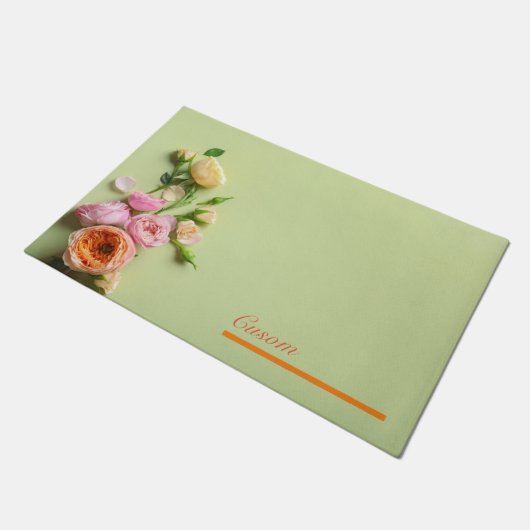 Aangepaste moderne roze & groene bloem deurmat (Schuin)