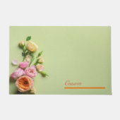 Aangepaste moderne roze & groene bloem deurmat (Voorkant)