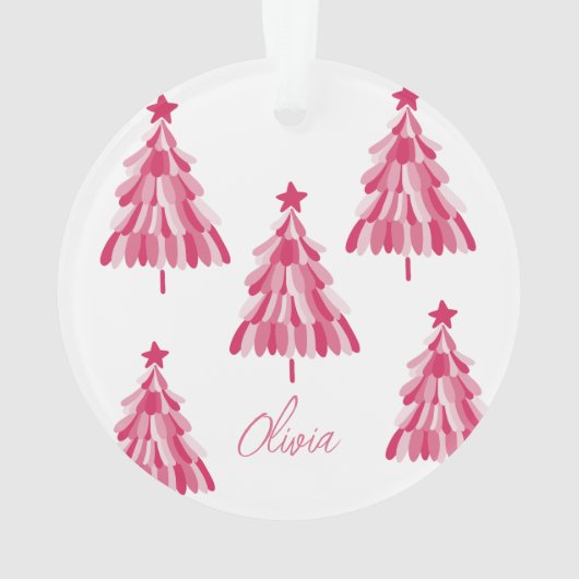 Aangepaste moderne roze kerstboomnaam ornament (achterkant)