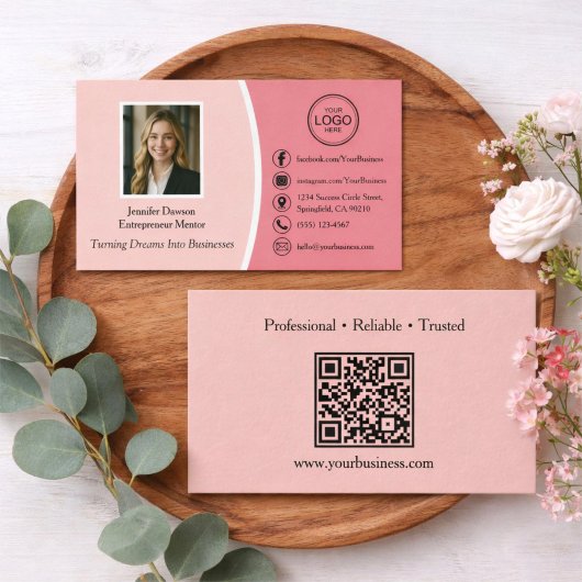 Aangepaste moderne roze professionele foto & QR-co Visitekaartje