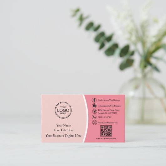 Aangepaste moderne roze professionele QR-code mini Visitekaartje (Staand voorkant)