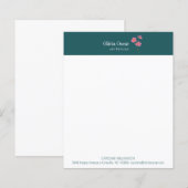 Aangepaste moderne roze teal bloem bedrijf briefpa (Voorkant / Achterkant)