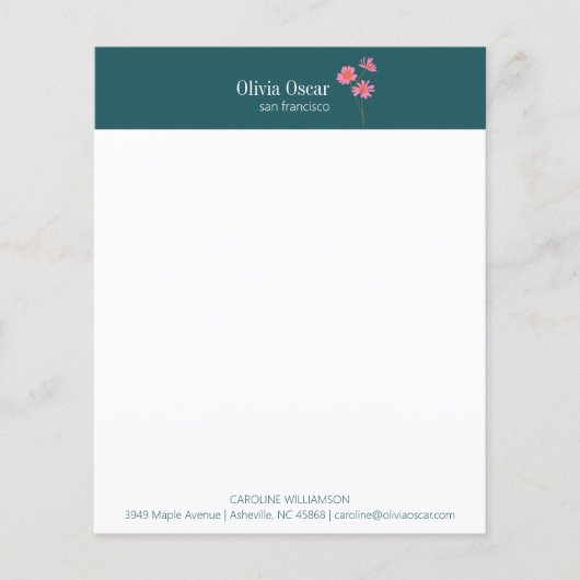 Aangepaste moderne roze teal bloem bedrijf briefpa (Voorkant)