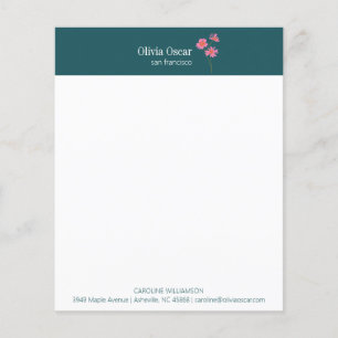 Aangepaste moderne roze teal bloem bedrijf briefpa