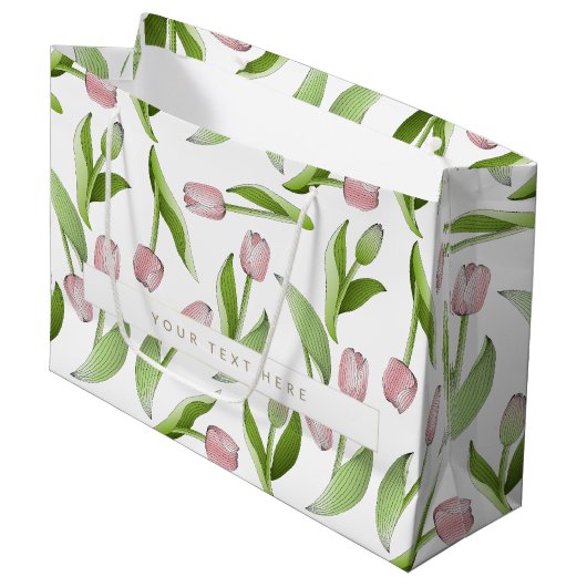 Aangepaste moderne roze tulp groot cadeauzakje (Voorkant Gekanteld)