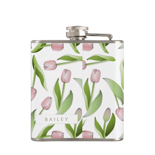 Aangepaste moderne roze tulp heupfles (Achterkant)