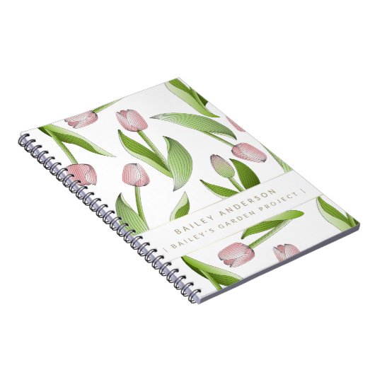 Aangepaste moderne roze tulp notitieboek (Rechterzijde)