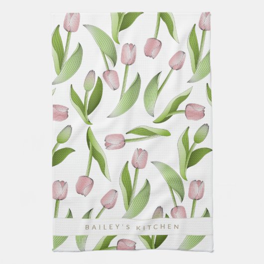 Aangepaste moderne roze tulp theedoek (Verticaal)