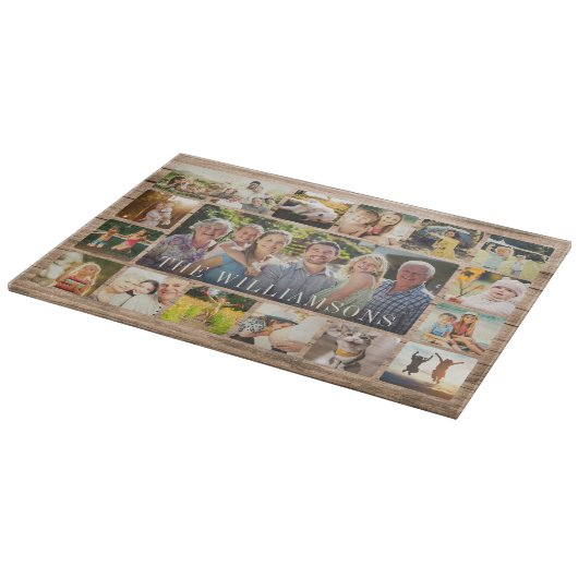 Aangepaste Moderne Rustieke Familie Fotocollage Ke Snijplank (Hoek)