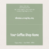 Aangepaste moderne saliegroene koffiecafetemplate visitekaartje (Buitenkant ongevouwen)