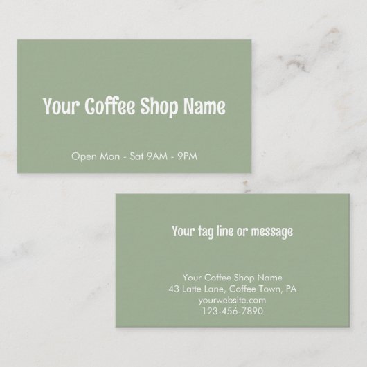 Aangepaste moderne saliegroene koffiezaak sjabloon visitekaartje (Voorkant / Achterkant)