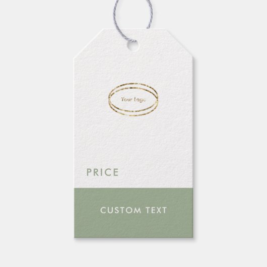 Aangepaste moderne saliegroene logo & QR-code prij Cadeaulabel (Voorkant)