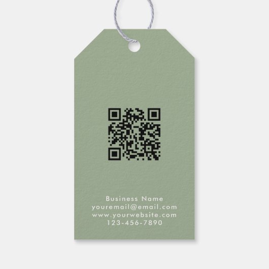 Aangepaste moderne saliegroene logo & QR-code prij Cadeaulabel (Achterkant)