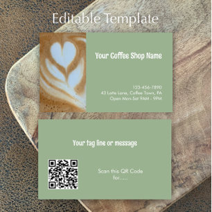 Aangepaste moderne saliegroene QR-code voor coffee Visitekaartje