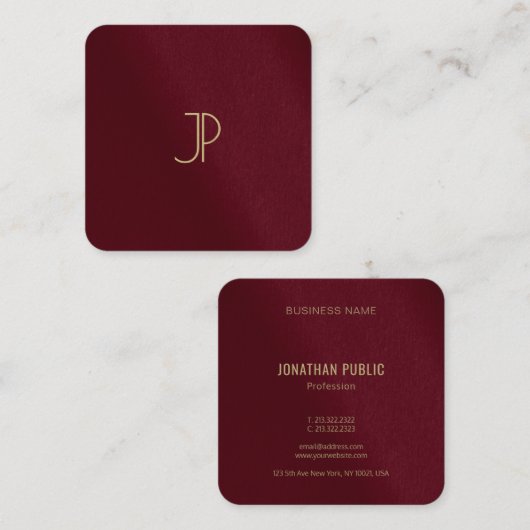 Aangepaste Moderne Sjabloon Gouden Kleur Monogram  Vierkante Visitekaartje (Voorkant / Achterkant)