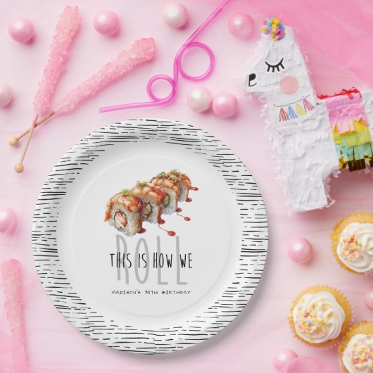 Aangepaste moderne sushi volwassen verjaardag papieren bordje (Feest)