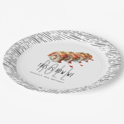 Aangepaste moderne sushi volwassen verjaardag papieren bordje (Gekanteld)